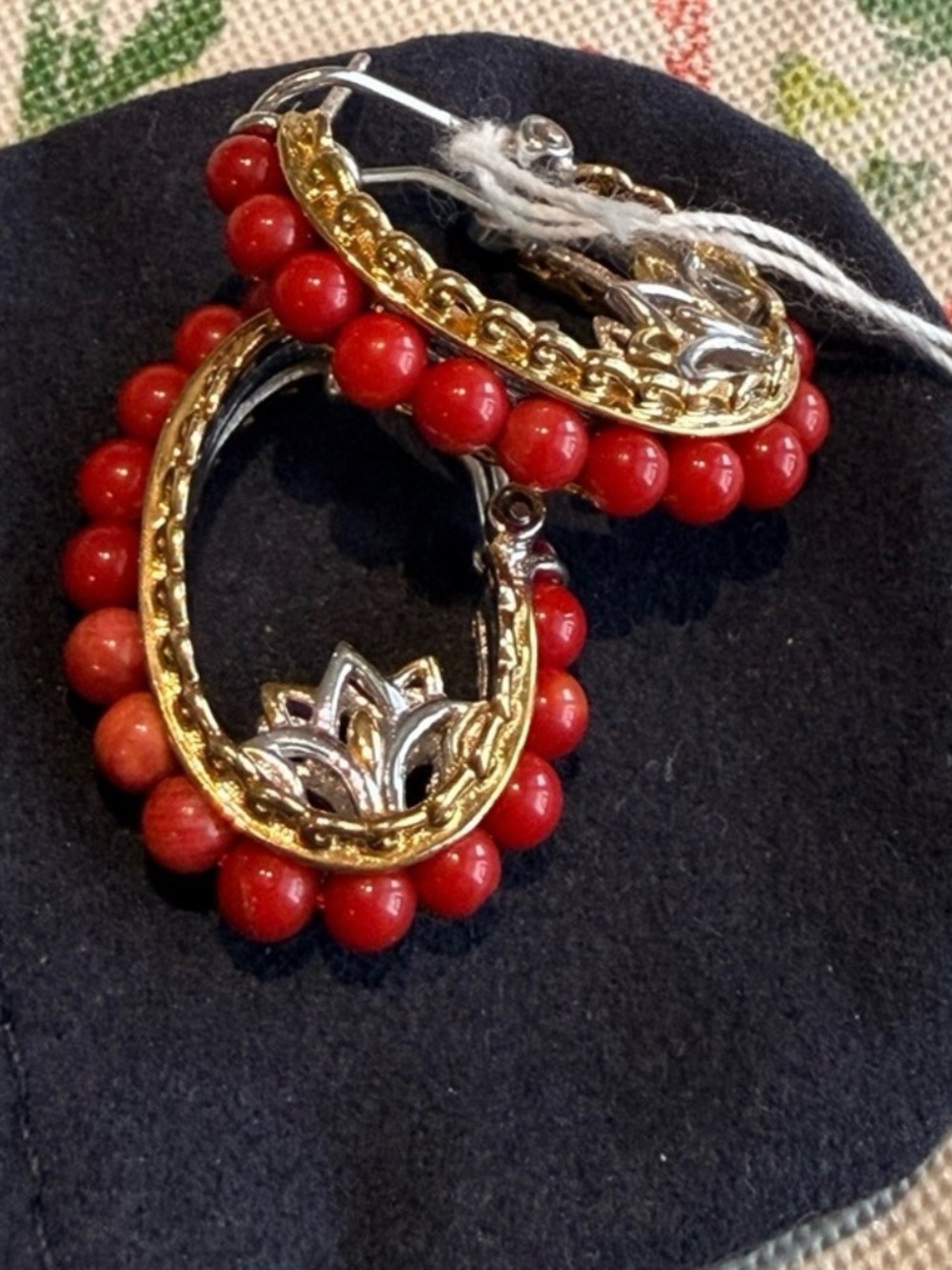 Genuine Coral sterling Silver 925 hoops